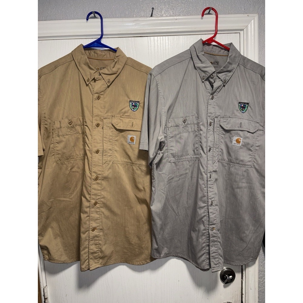 Lot Of 2 Carhartt  Force Men's Button Up Fishing Shirt Large Khaki Gray San Marc